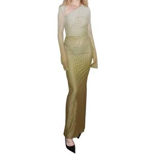 Saemdi Olive Green Gradient Mesh Long-Sleeve Dress